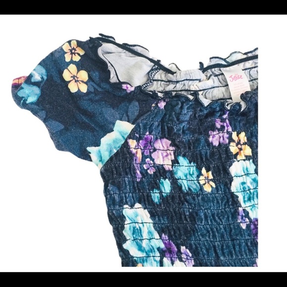 JUSTICE Off Shoulder Top/Blouse With Scalloped Trim & Ruched Waist Blue Girls 8Y - Picture 3 of 12